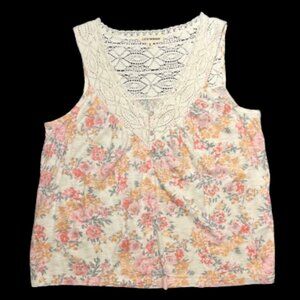 Lucky Brand Crochet Lace Floral Tank Top - Size Medium